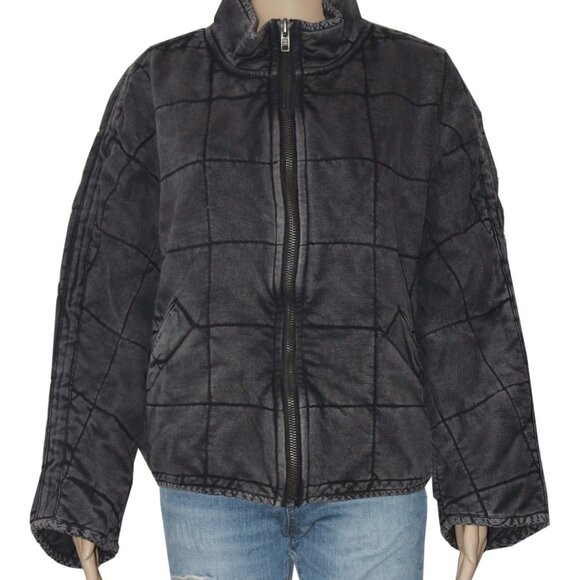 Free People Dolman Quilted Knit Jacket Oversized Front Zip Black - Picture 5 of 8